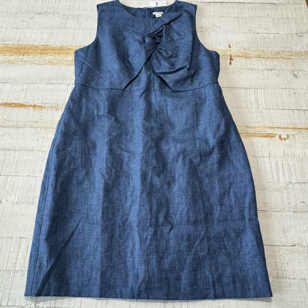 J.Crew Twist Front Linen Blend Sheath Dress NWT size 18 Blue Sleeveless